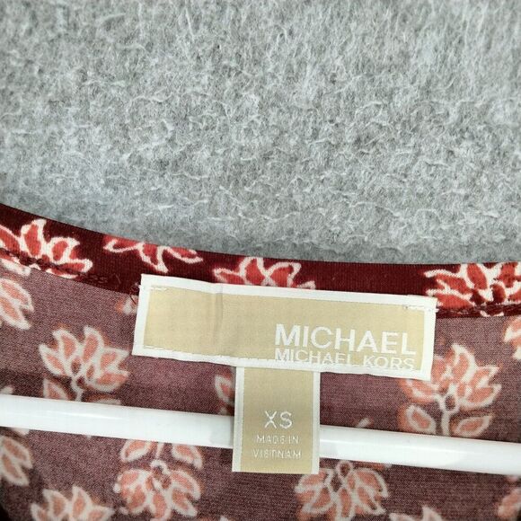 Michael Kors Sheath Dress Womens Size XS Burgundy Floral Stretch Long Sleeve - Picture 7 of 12